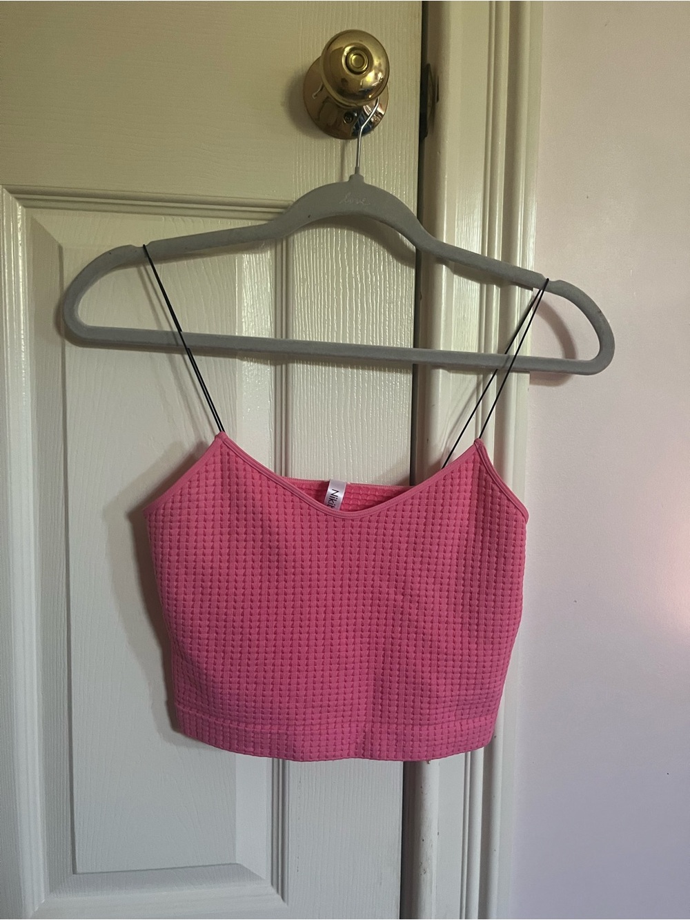Nikibiki Pink Textured Cropped Cami with Thin Straps